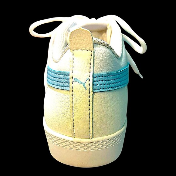 NWOT-PUMA Women's Vikky v3 Leather White and Light Blue Sneakers - Picture 10 of 15
